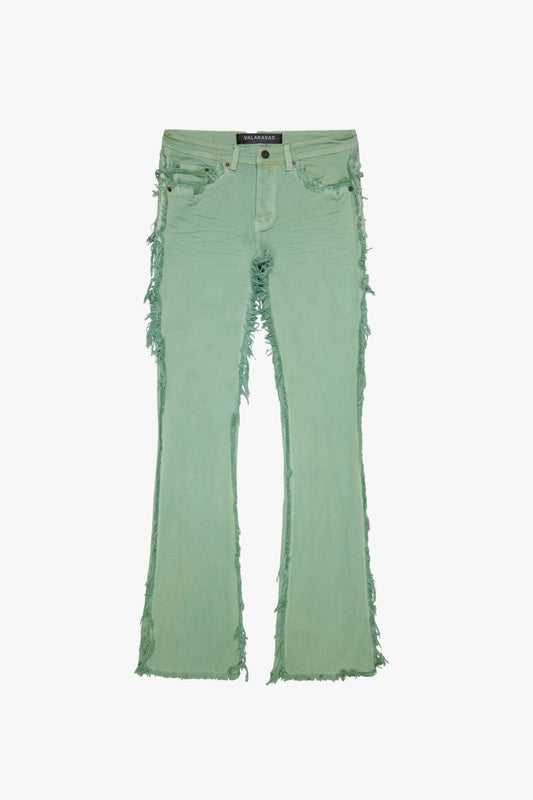 "SKYLINE" STACKED FLARE JEAN LIME BLUE