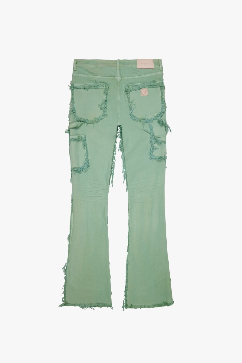 "SKYLINE" STACKED FLARE JEAN LIME BLUE