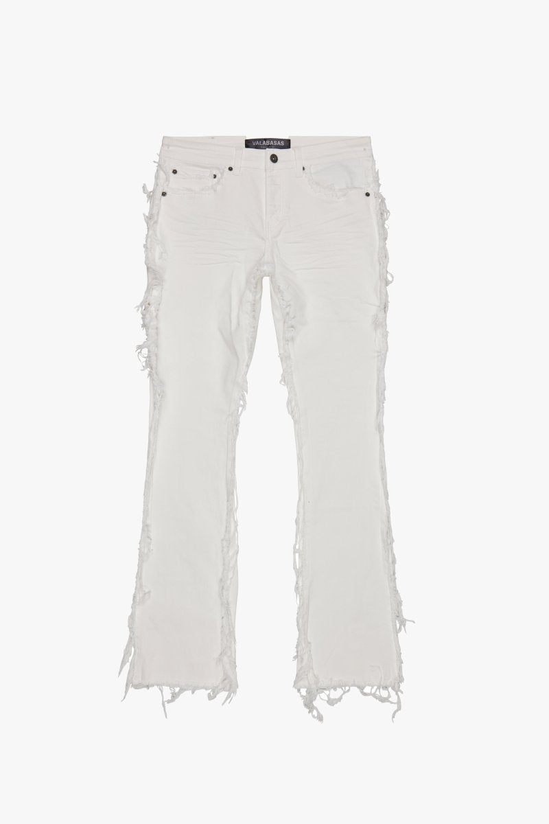 "SKYLINE" STACKED FLARE JEAN WHITE