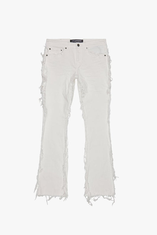 "SKYLINE" STACKED FLARE JEAN WHITE