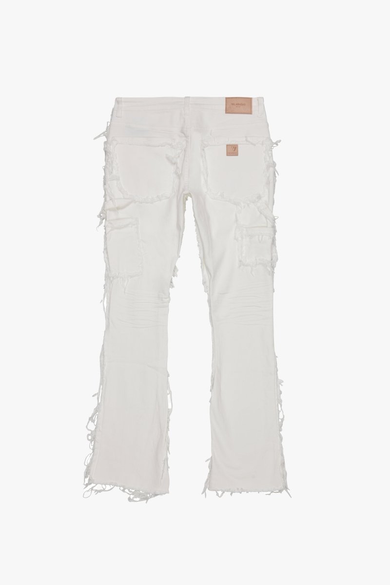 "SKYLINE" STACKED FLARE JEAN WHITE