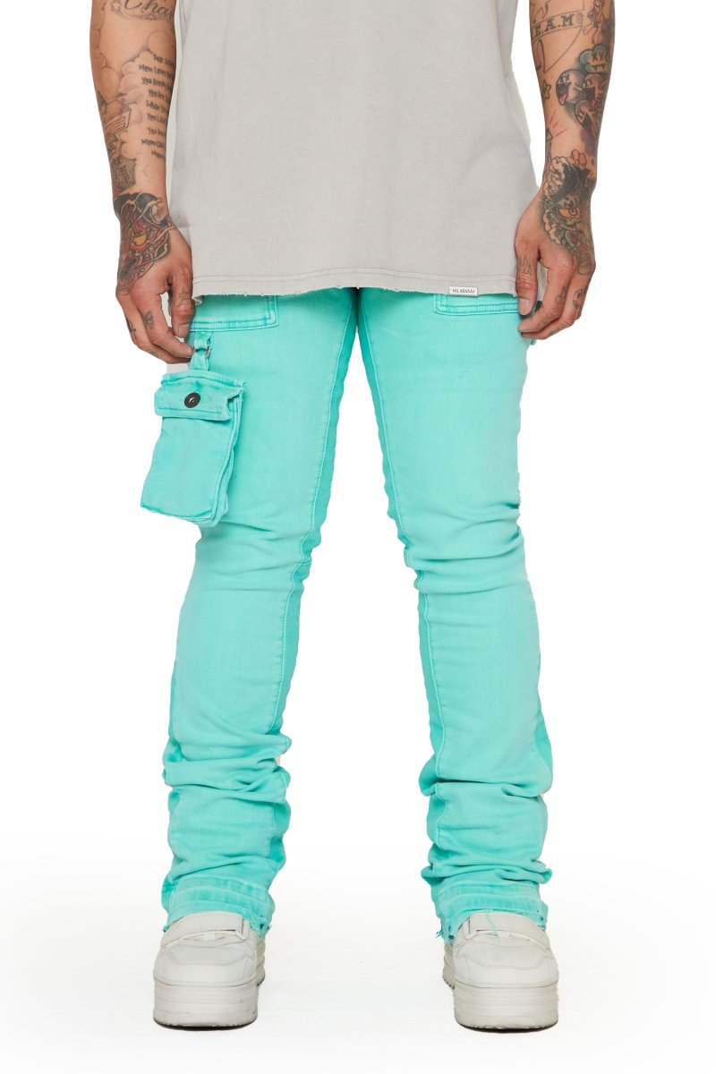 “SMOOTH” STACKED FLARE JEAN ACQUA