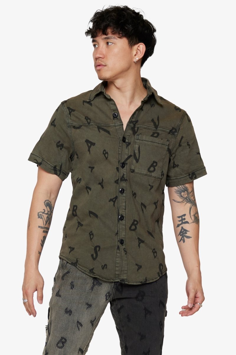 "SOLITARE" DENIM BUTTON UP MATTE BLACK