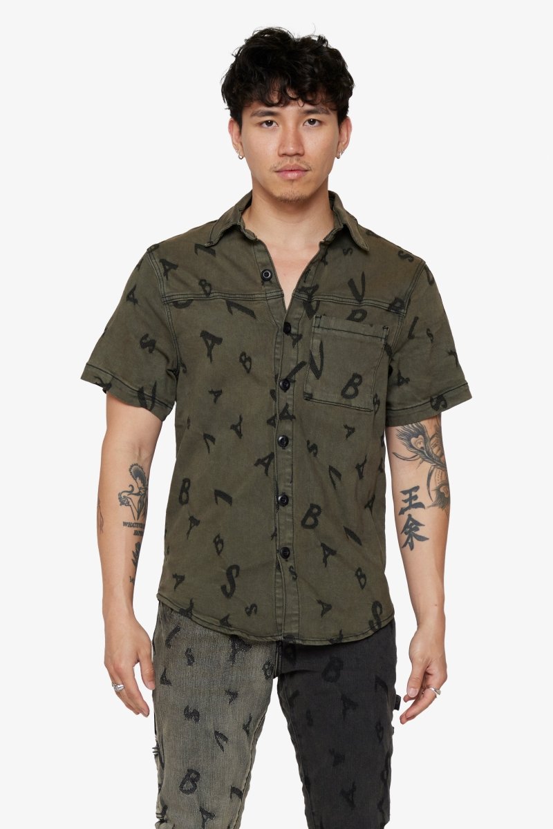 "SOLITARE" DENIM BUTTON UP MATTE BLACK