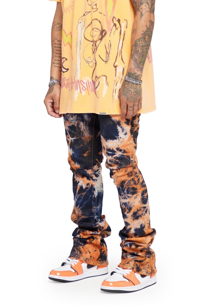 “SPIRAL GALAXY” STACKED FLARE JEAN ARANCIA NERO