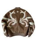 Patchwork Suede Leather Baroque Embossed MA1 Bomber Jacket