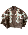 Patchwork Suede Leather Baroque Embossed MA1 Bomber Jacket