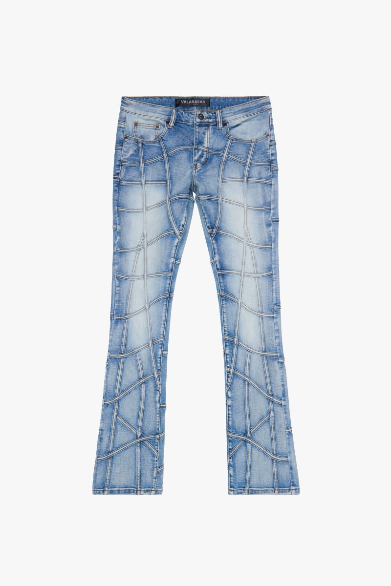 “STREAK” STACKED FLARE DENIM LIGHT BLUE WASH