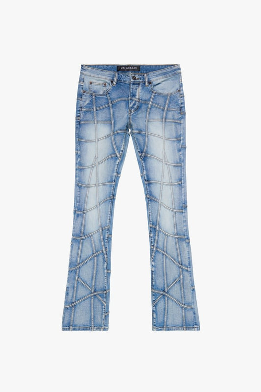 “STREAK” STACKED FLARE DENIM LIGHT BLUE WASH
