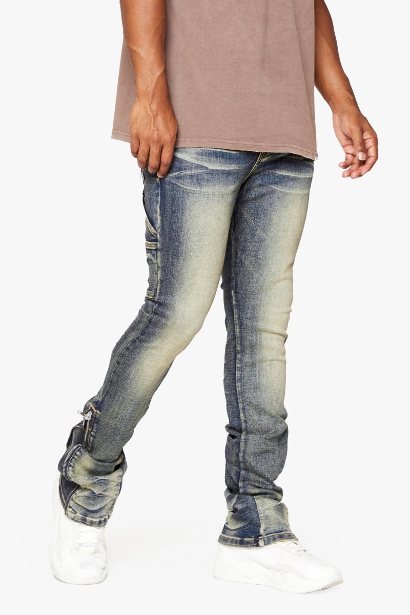 "STREAMLINE" STACKED FLARE JEAN DK VINTAGE WASHED