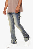 "STREAMLINE" STACKED FLARE JEAN DK VINTAGE WASHED