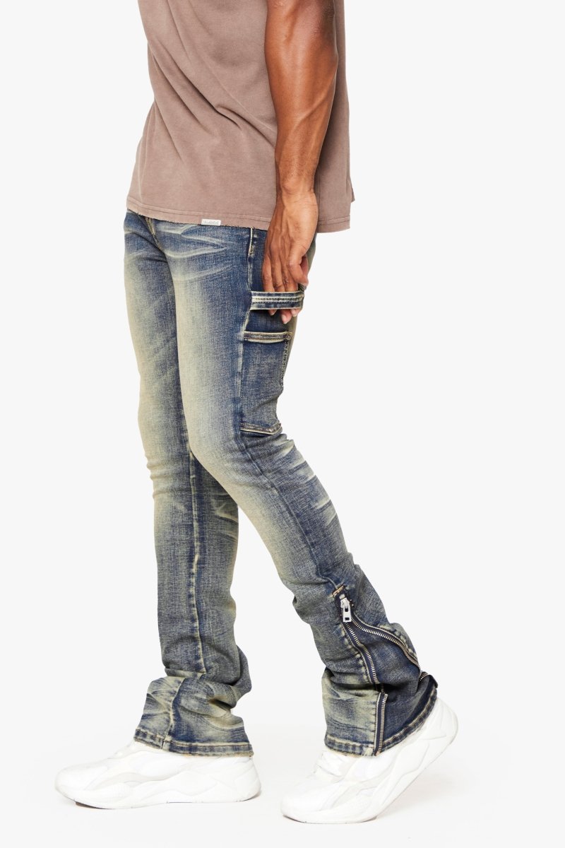"STREAMLINE" STACKED FLARE JEAN DK VINTAGE WASHED
