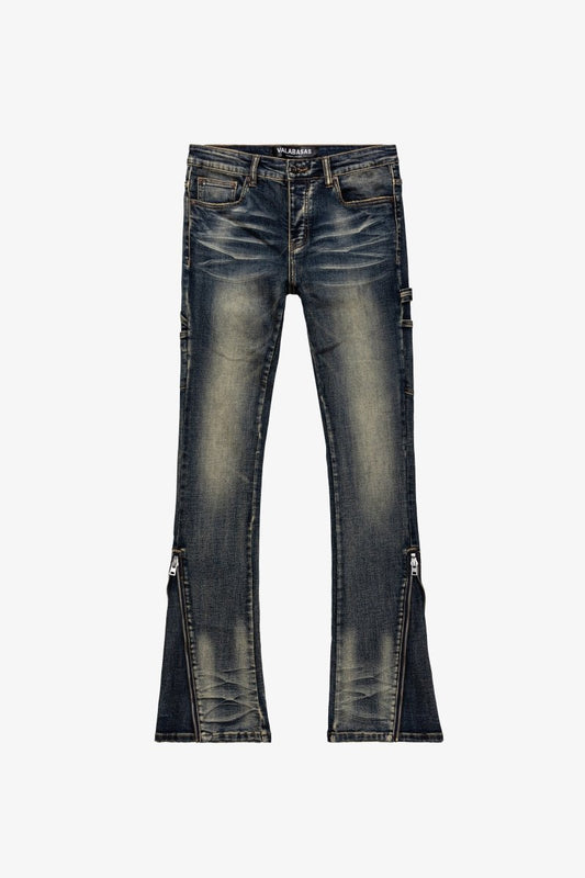 "STREAMLINE" STACKED FLARE JEAN DK VINTAGE WASHED