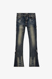 "STREAMLINE" STACKED FLARE JEAN DK VINTAGE WASHED