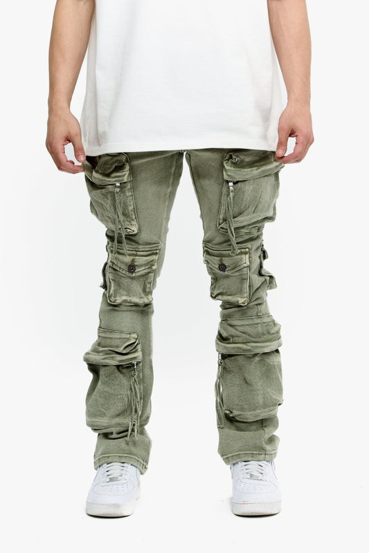 Strike Stacked Flare Jean Green Washed