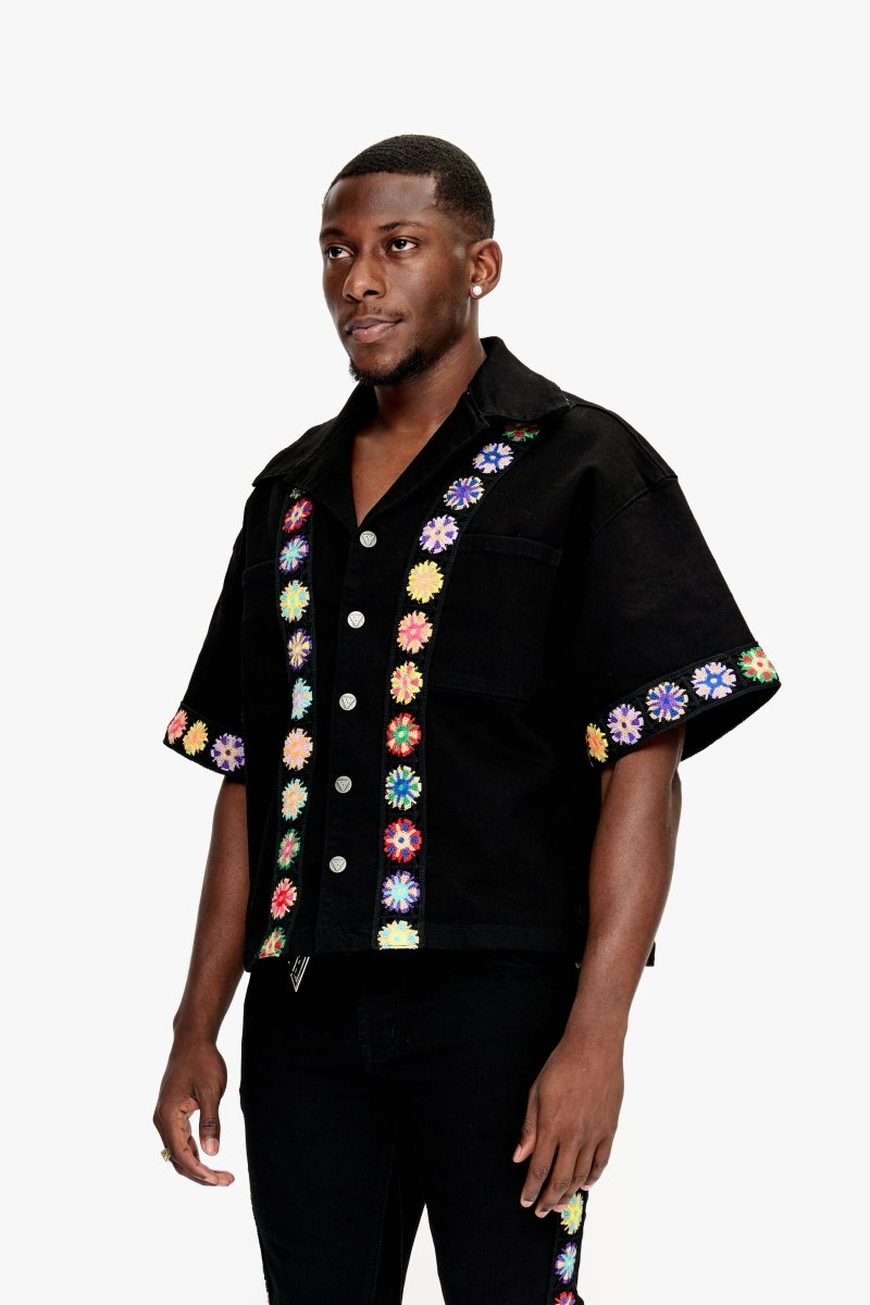 Struggle Cropped Denim Button Down Jet Black