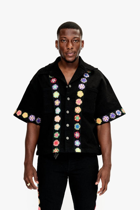 Struggle Cropped Denim Button Down Jet Black