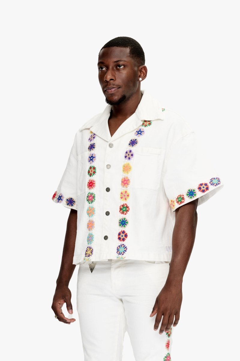 Struggle Cropped Denim Button Down White