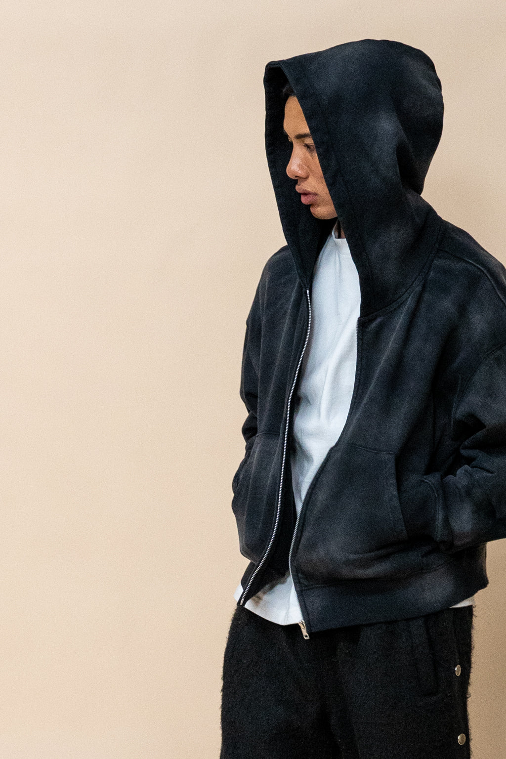 EPTM Sun Faded Cropped Zip Up Hoodie - Black