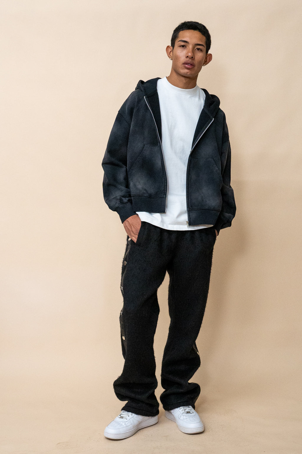 EPTM Sun Faded Cropped Zip Up Hoodie - Black