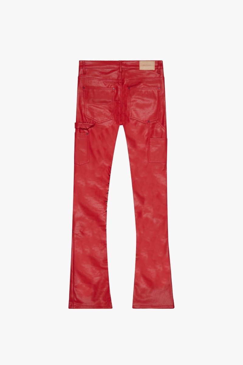 "SUPERIOR WORLD" LEATHER STACKED FLARE JEAN RED