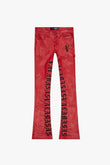 "SUPERIOR WORLD" LEATHER STACKED FLARE JEAN RED