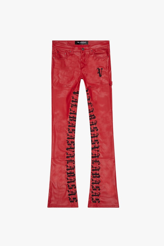 "SUPERIOR WORLD" LEATHER STACKED FLARE JEAN RED