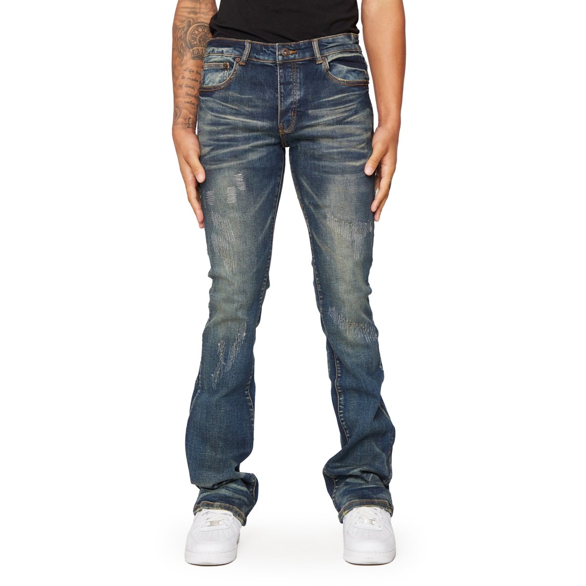 “SUPERNOVA” STACKED FLARE JEAN BLUE SPORCO