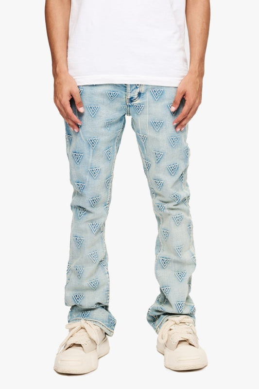 Tagged Stacked Flare Jean Blue Washed