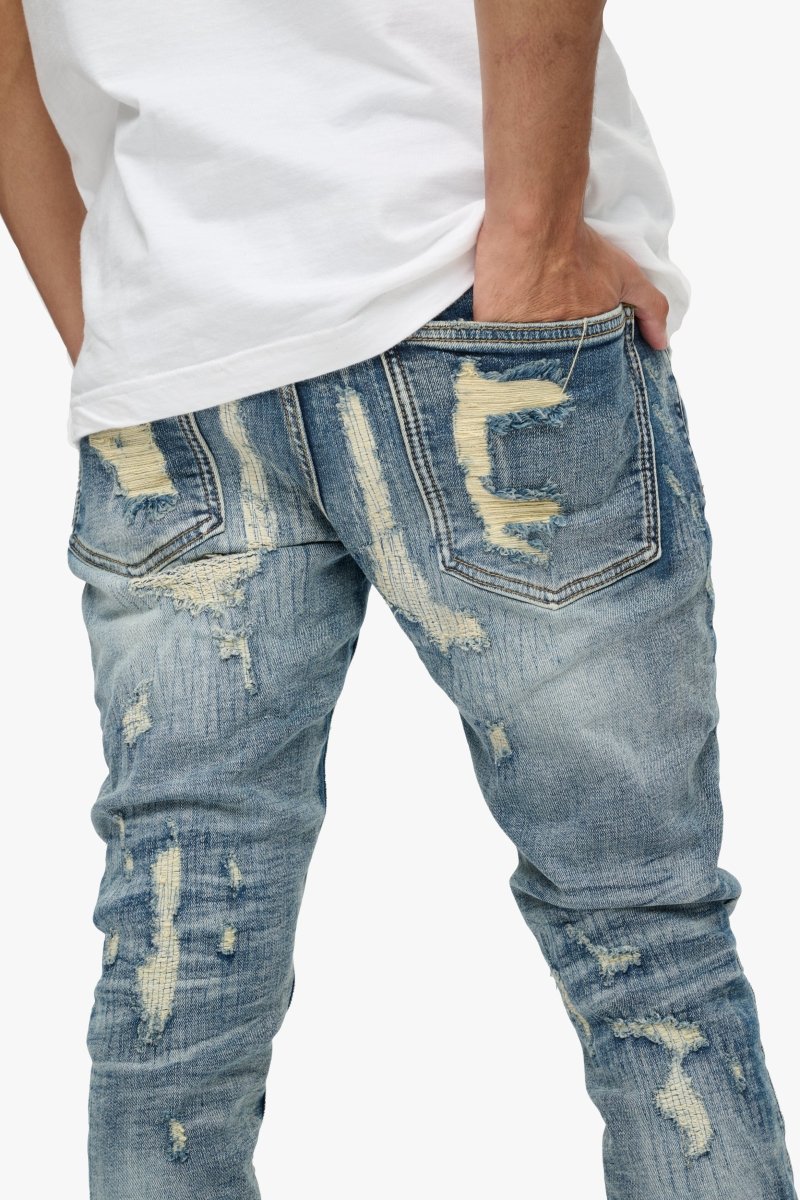 Tearaway Stacked Flare Jean Dark Blue Wash