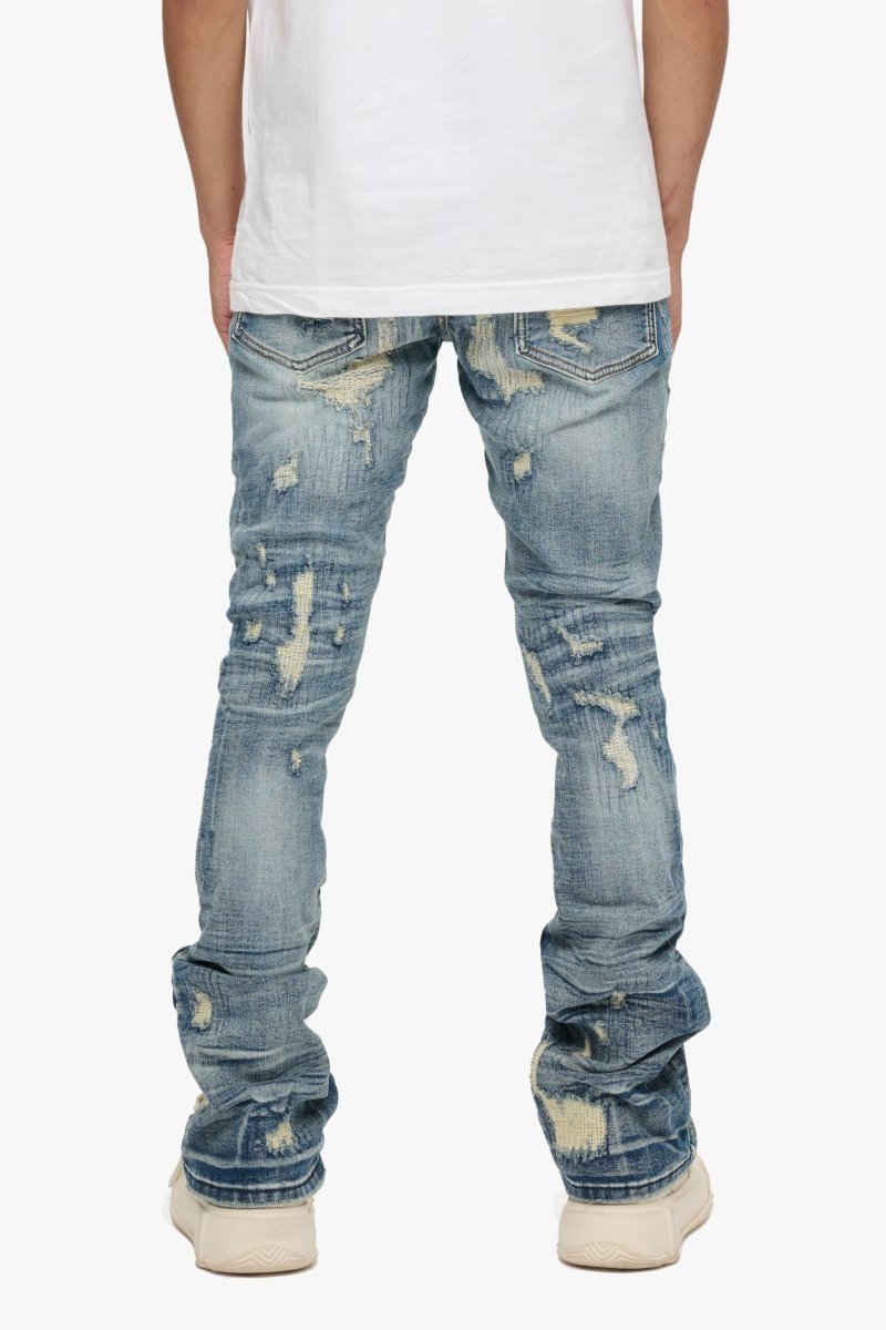 Tearaway Stacked Flare Jean Dark Blue Wash