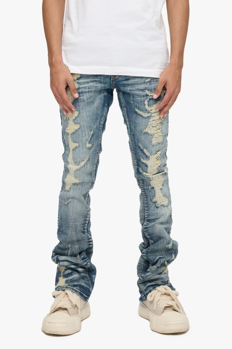 Tearaway Stacked Flare Jean Dark Blue Wash