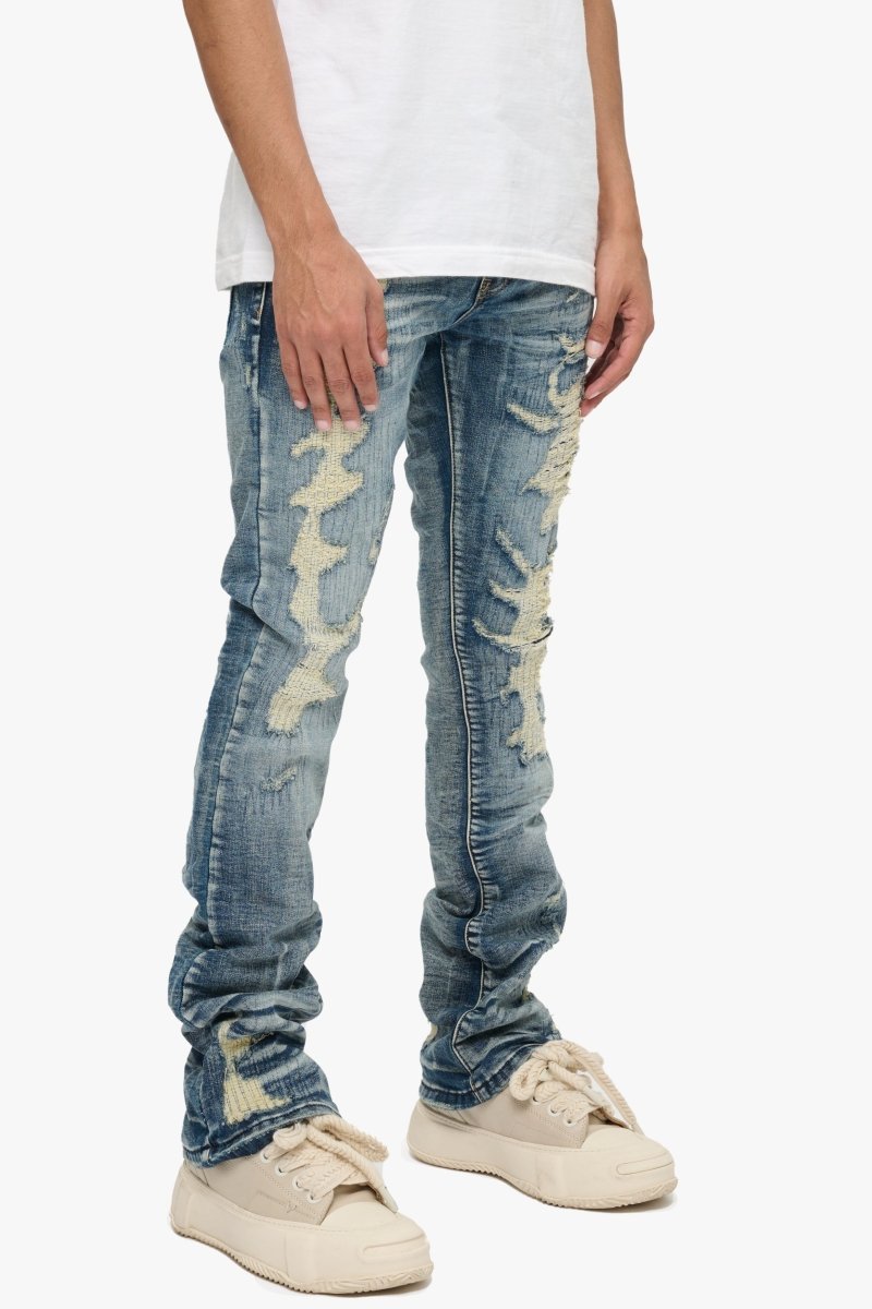 Tearaway Stacked Flare Jean Dark Blue Wash