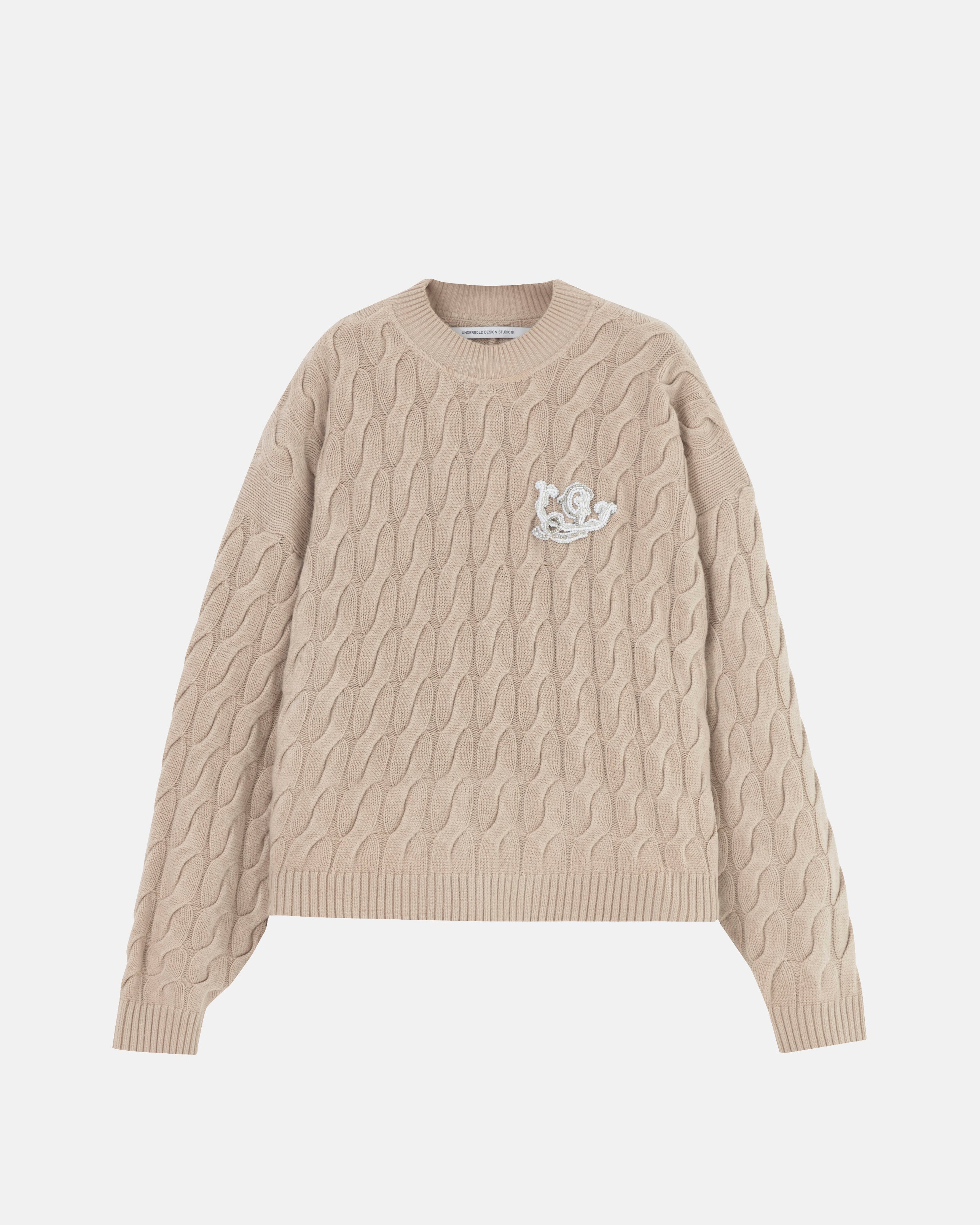 The Path Monogram Cable Knit Crewneck Cream