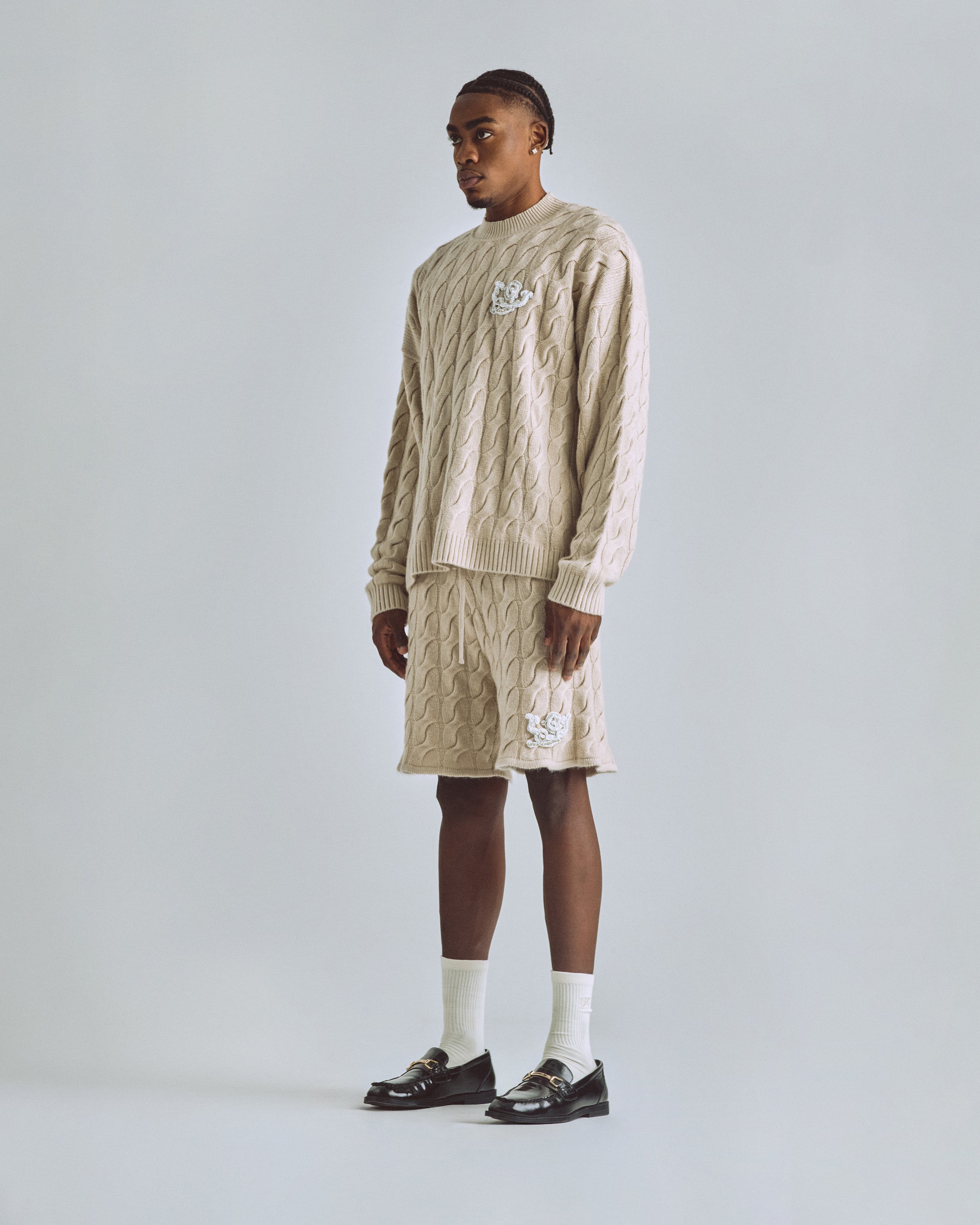The Path Monogram Cable Knit Short Cream