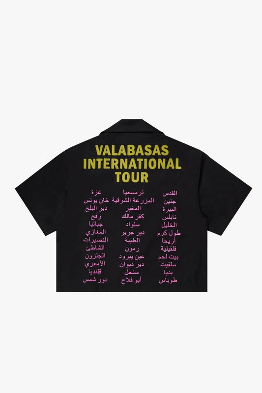 "TOUR" CROP BUTTON DOWN BLACK/YELLOW