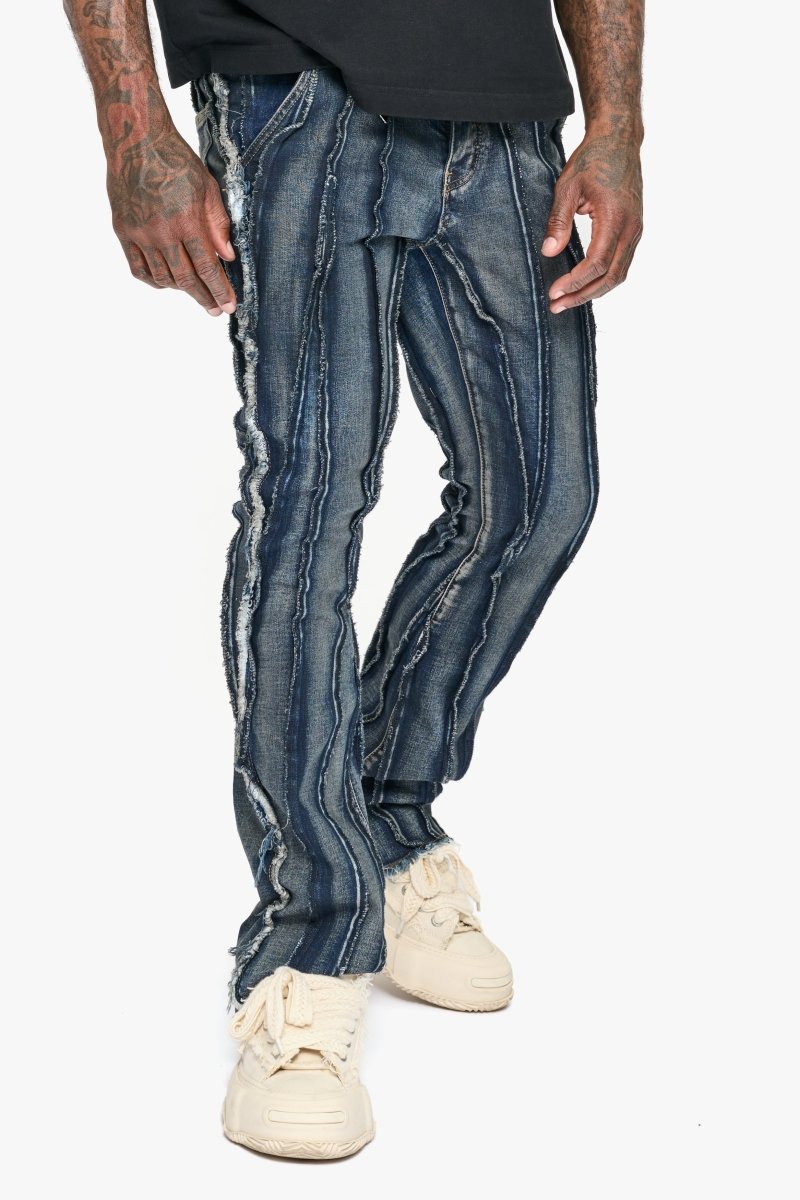 Twisted Stacked Denim Blue Black Wash Denim