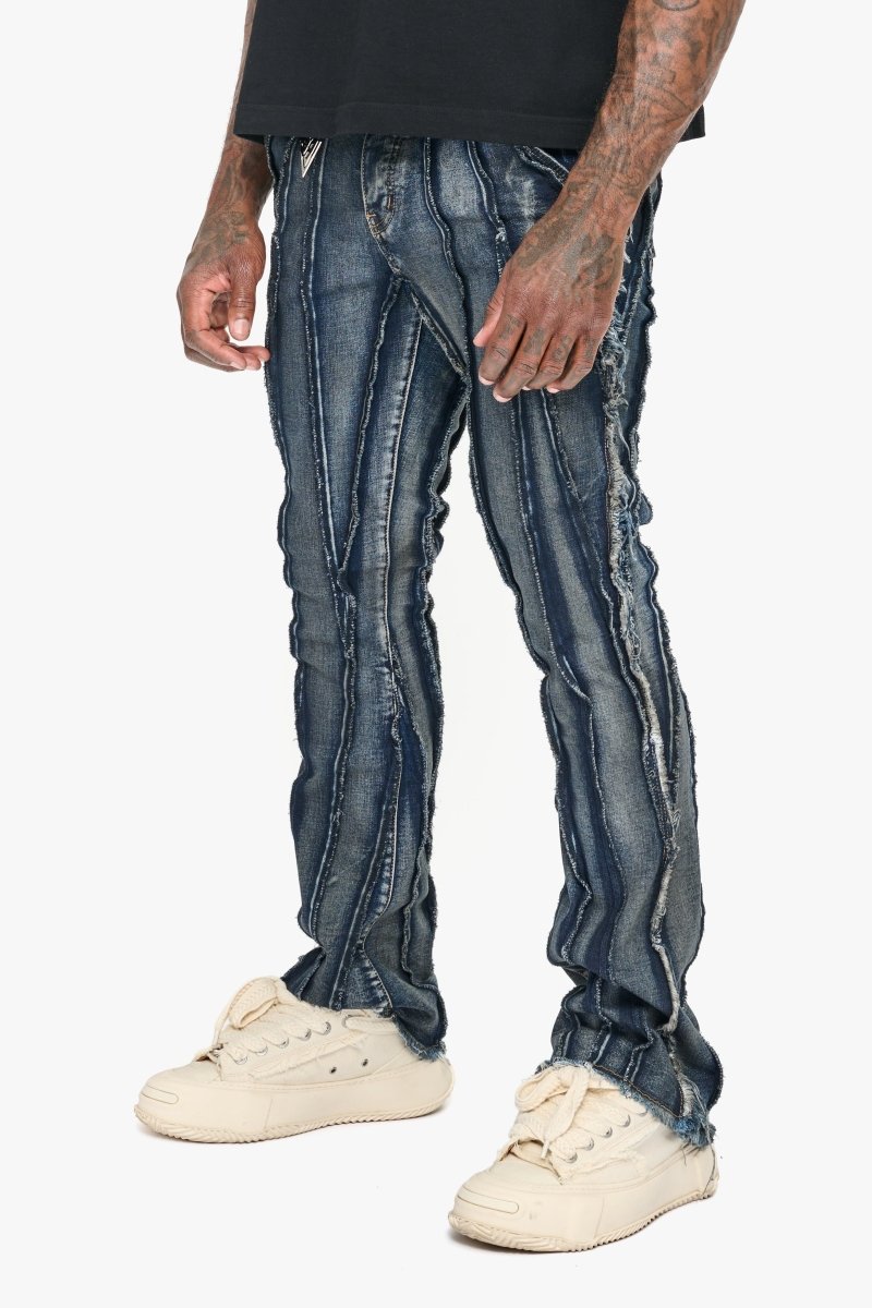 Twisted Stacked Denim Blue Black Wash Denim