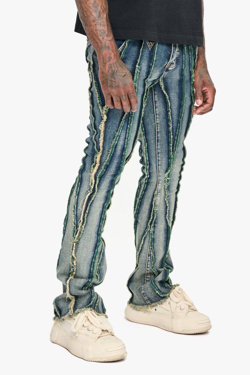 Twisted Stacked Denim Blue Green wash