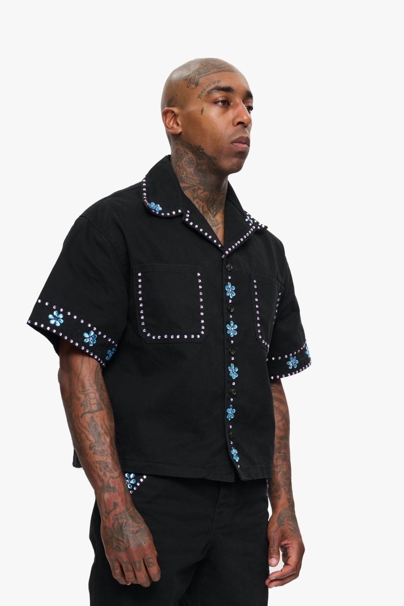 Under Pressure Cropped Button Down Black