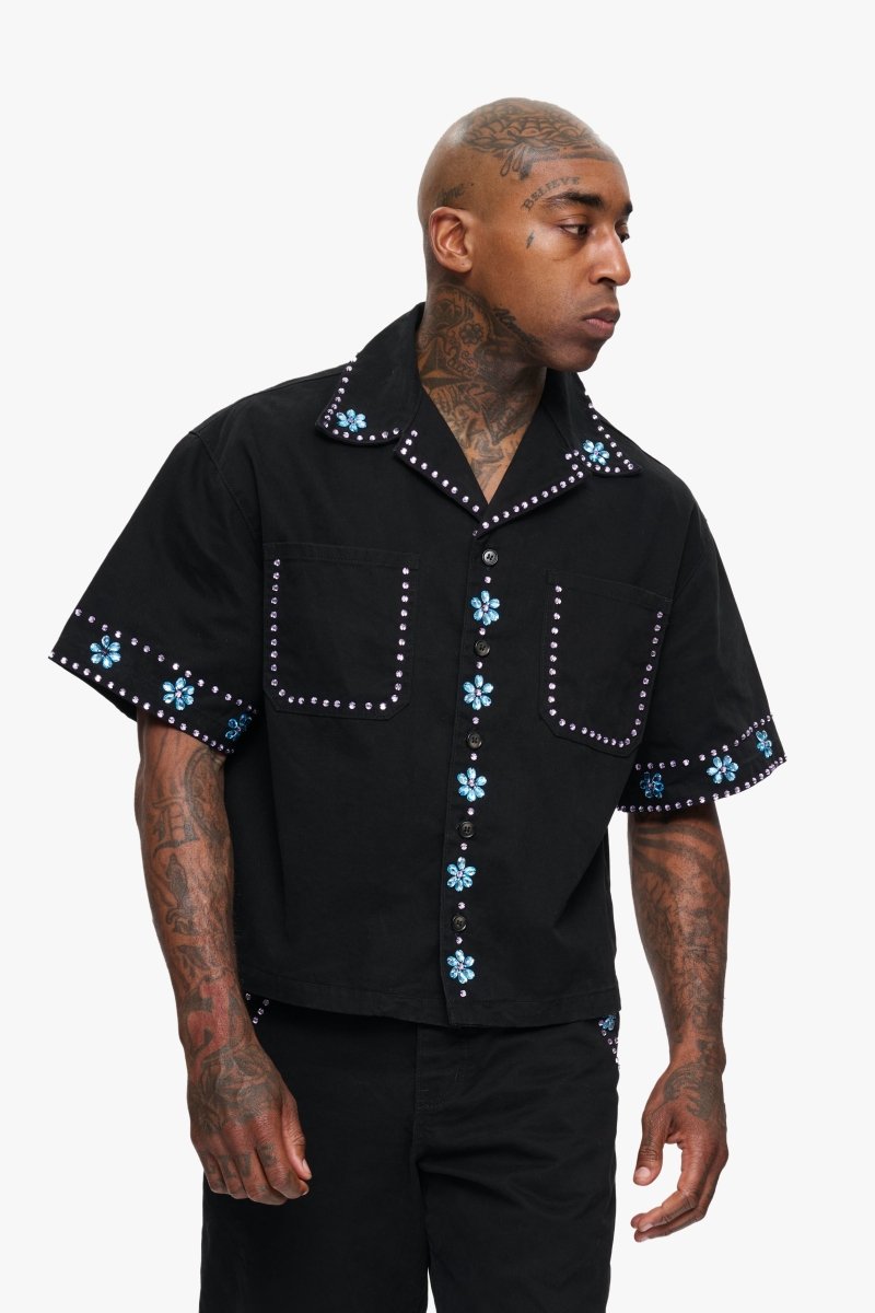 Under Pressure Cropped Button Down Black