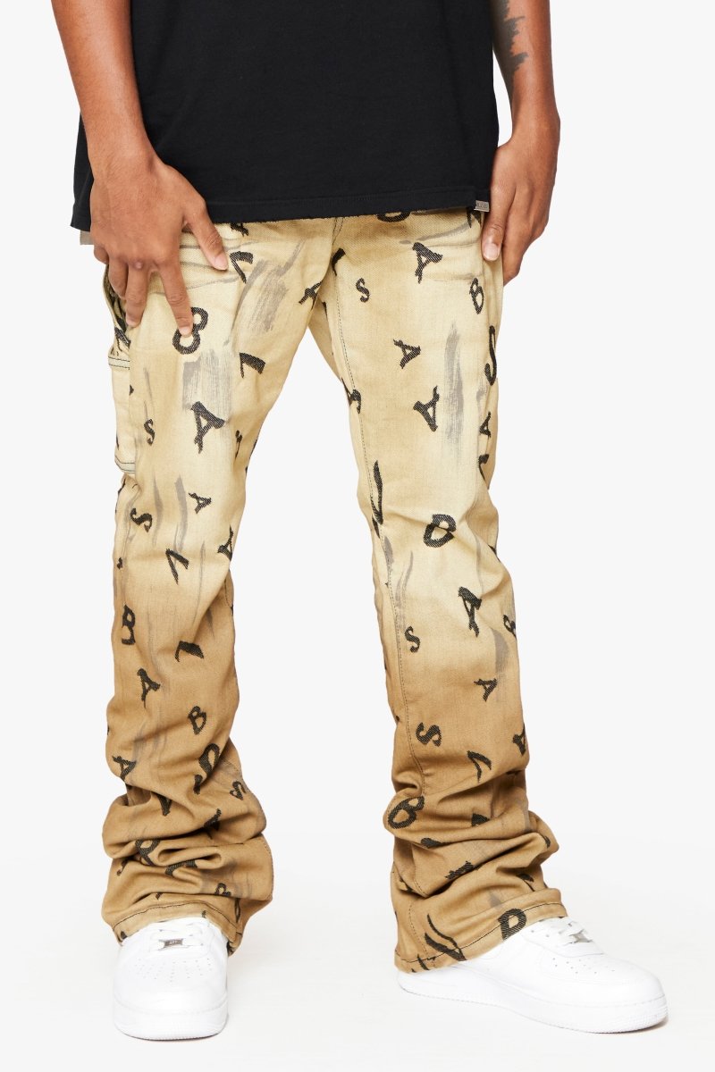 “V-SCRABBLE”  STACKED FLARE JEAN CHAMOIS