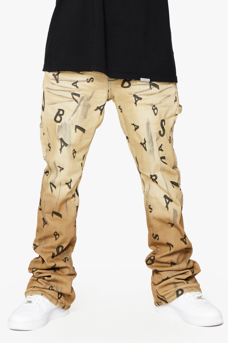 “V-SCRABBLE”  STACKED FLARE JEAN CHAMOIS