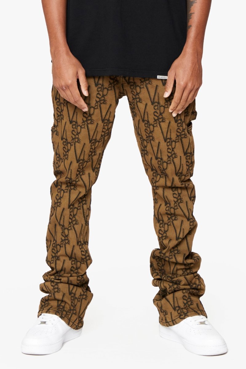 "V-SCRAWL" STACKED FLARE JEAN BLACK BROWN