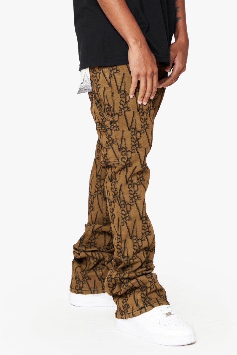 "V-SCRAWL" STACKED FLARE JEAN BLACK BROWN