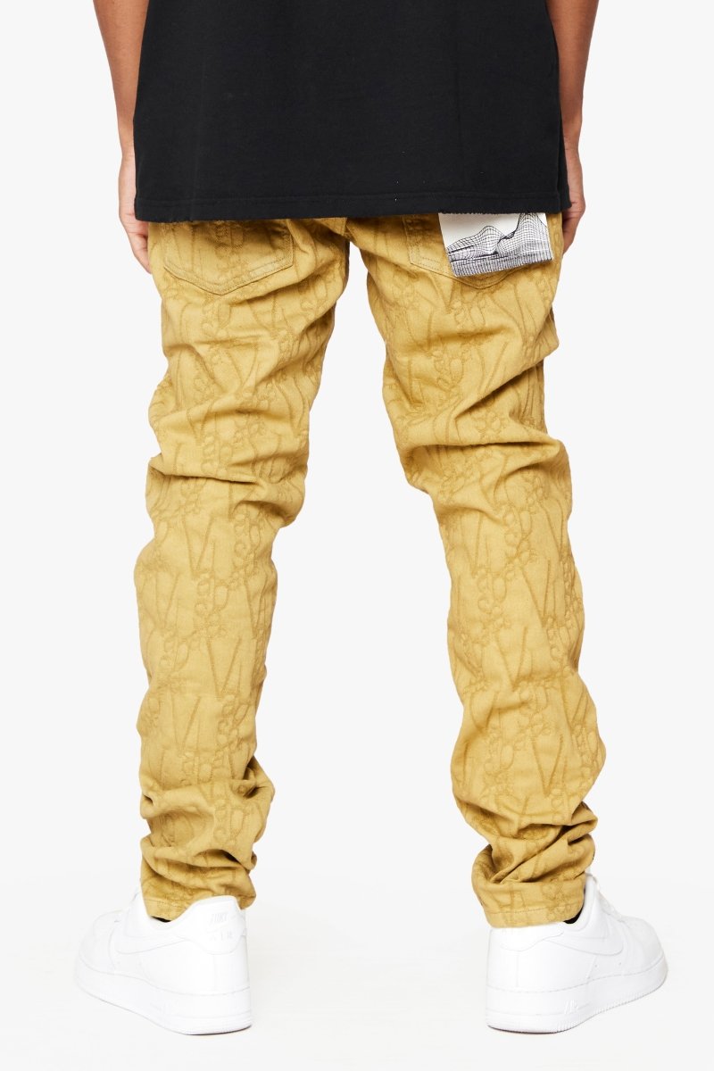 "V-SCRAWL" STACKED FLARE JEAN BLACK KHAKI