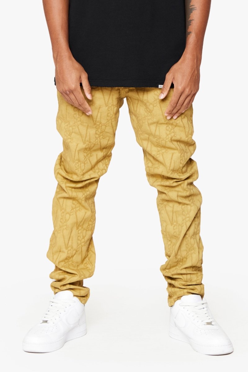 "V-SCRAWL" STACKED FLARE JEAN BLACK KHAKI