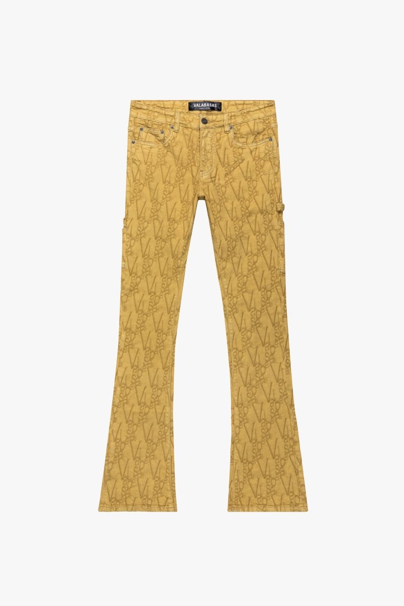 "V-SCRAWL" STACKED FLARE JEAN BLACK KHAKI