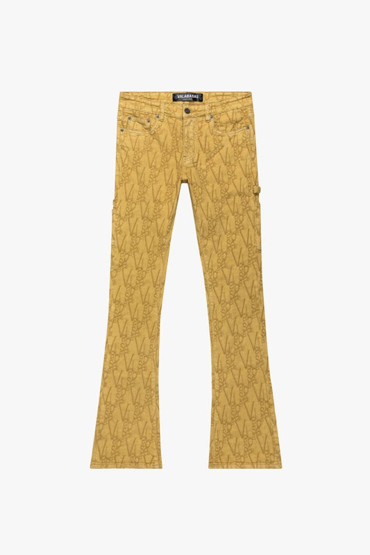 "V-SCRAWL" STACKED FLARE JEAN BLACK KHAKI