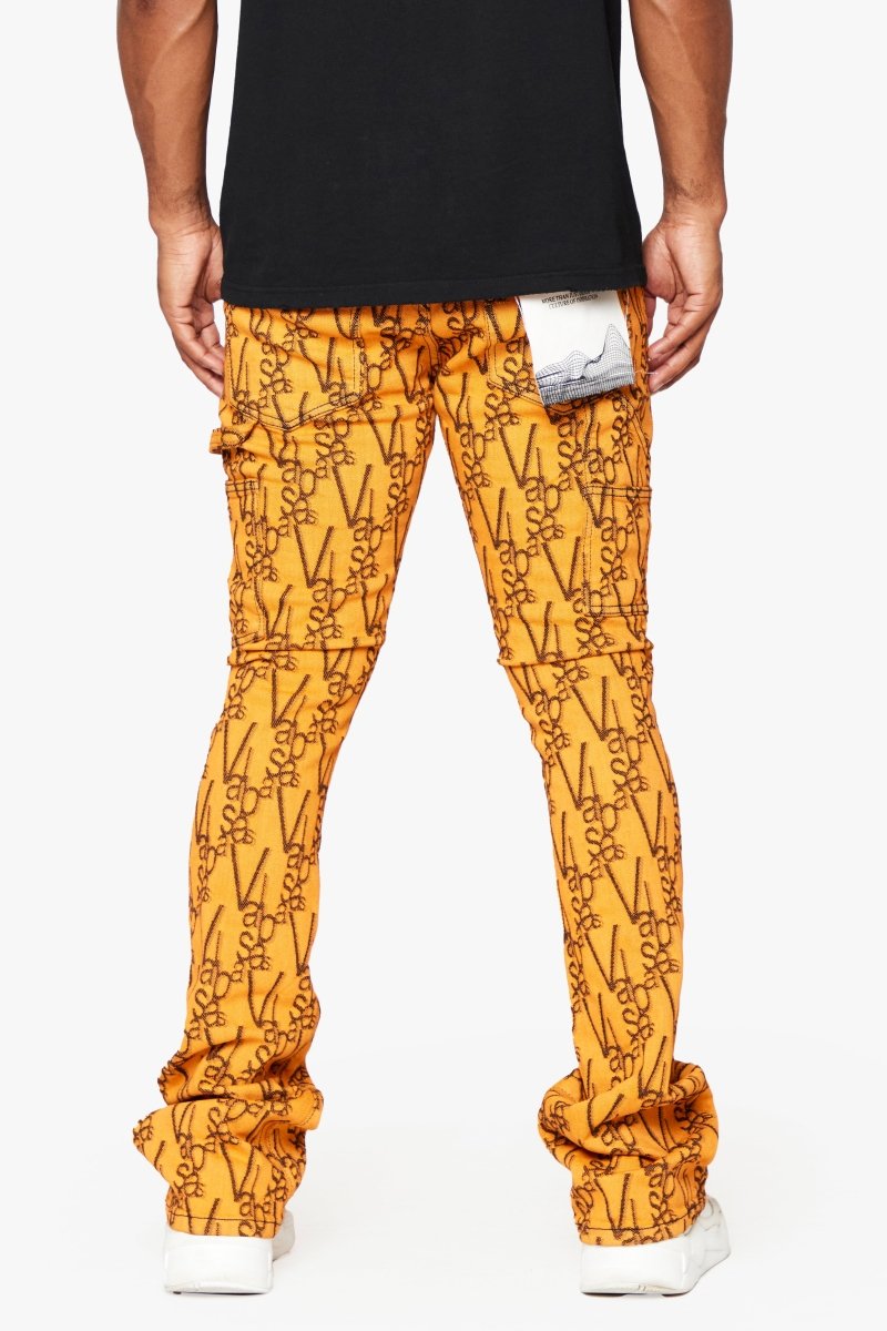 "V-SCRAWL" STACKED FLARE JEAN BLACK ORANGE